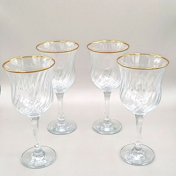 Fine Dining Water Goblets Hand Decorated with 24 Karat Gold ( Set of 4) - Picture 1 of 6